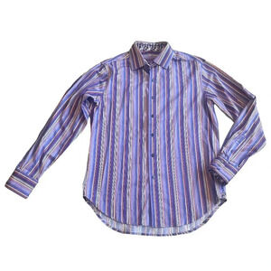 Robert Graham Purple Stripe Button-Down Shirt Dress Casual Size Medium Men's